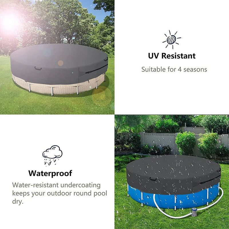 Bâche piscine ronde noire 210D à cordon de serrage, pour bassins de 1,8 à 5,4 m