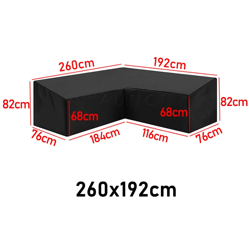 Housse canapé d'angle jardin en L, imperméable, noire, 15 tailles jusqu'à 320 cm