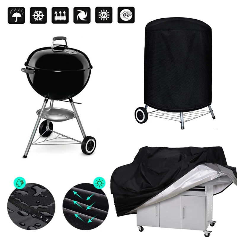 Housse barbecue ronde et rectangulaire Oxford 210D noire, 12 tailles de 71 à 190 cm