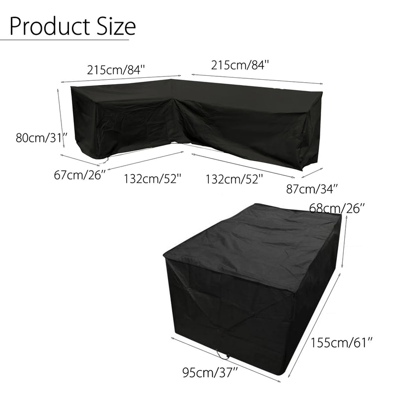 Housse de canapé d'angle de jardin imperméable en polyester, doublure anti-UV, 9 tailles