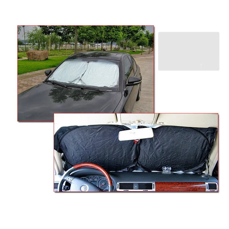 Pare-soleil voiture pliable pour pare-brise, tissu argenté anti-UV, avec sac de rangement, 142x67 à 190x90 cm