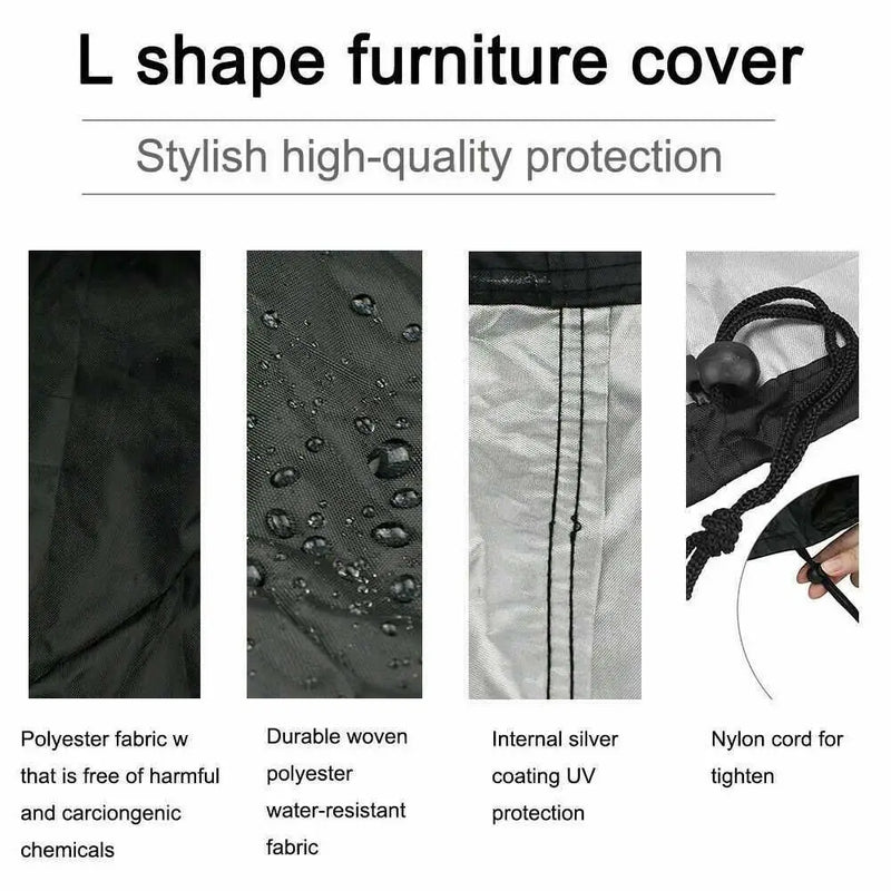 Housse de canapé d'angle de jardin imperméable en polyester, doublure anti-UV, 9 tailles
