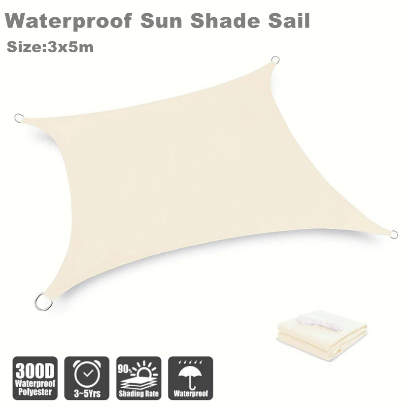 Voile d'ombrage triangulaire et rectangulaire imperméable en Oxford 300D, beige ou gris