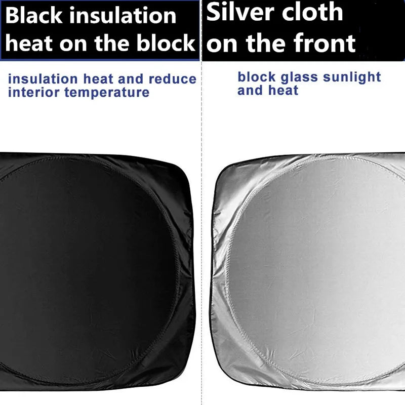 Pare-soleil voiture pare-brise, pliable, double face argent et noir, 5 tailles de 142x67 à 190x90 cm