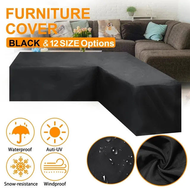 Housse salon de jardin d'angle en L, polyéthylène 100 g/m² noir imperméable, 11 tailles