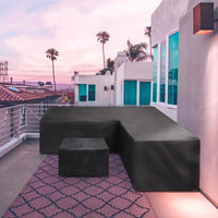 Housse salon de jardin d'angle en L, polyéthylène 100 g/m² noir imperméable, 11 tailles