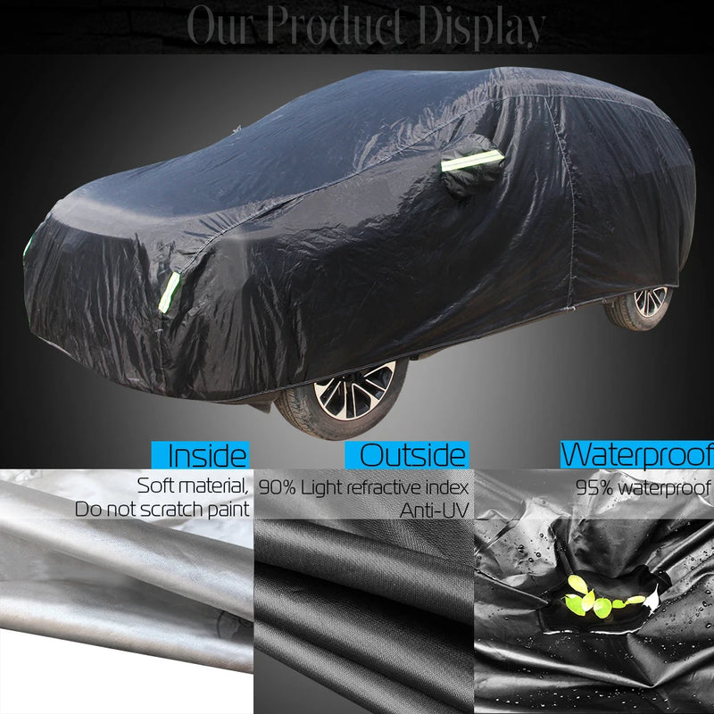 Housse voiture pour Fiat 500 noire en polyester 190T monocouche, anti-UV et coupe-vent