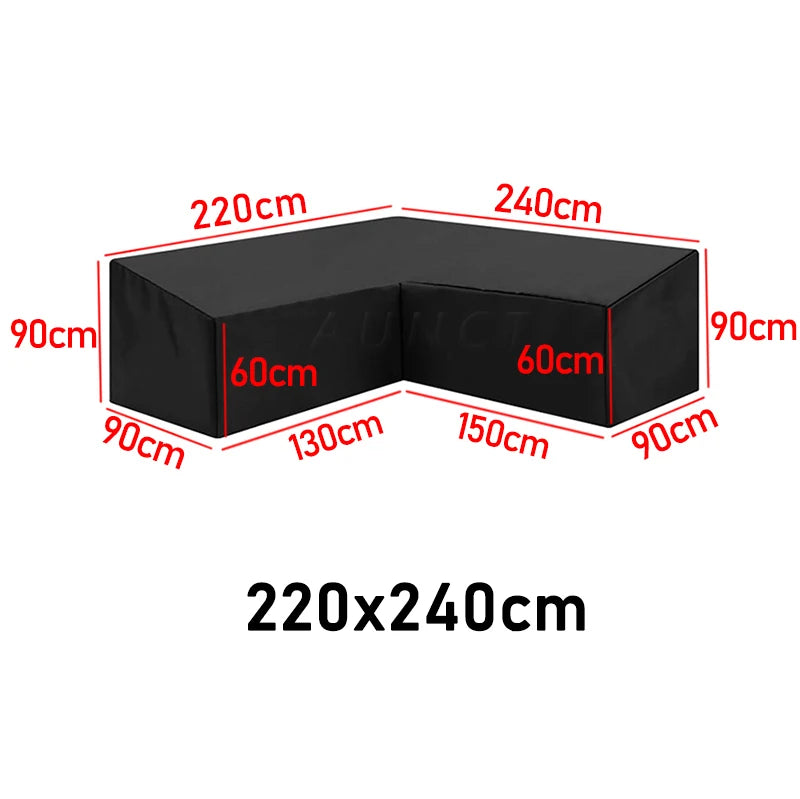 Housse canapé d'angle jardin en L, imperméable, noire, 15 tailles jusqu'à 320 cm