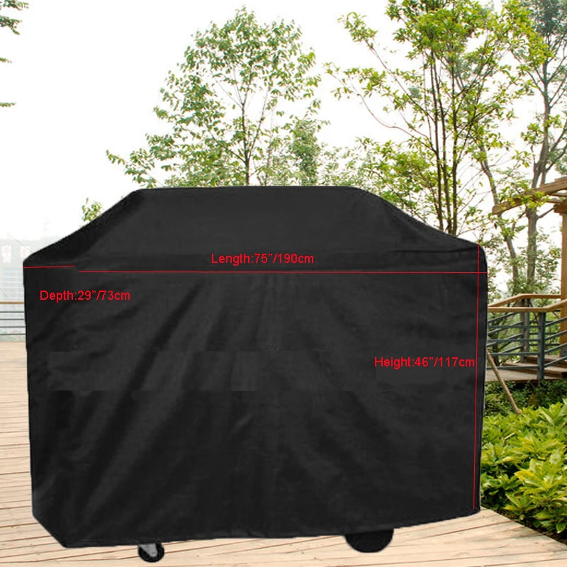 Housse de barbecue universelle imperméable en tissu Oxford noir, 4 tailles de 80 à 190 cm
