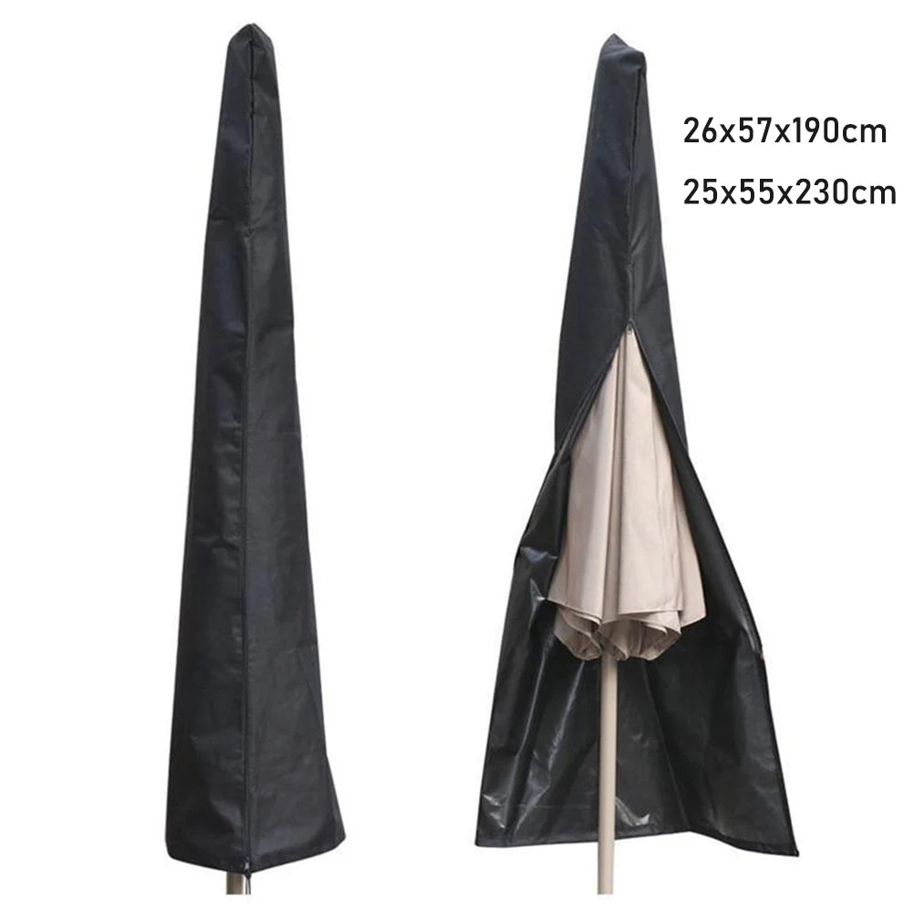 Housse de parasol droit noire en tissu Oxford avec fermeture éclair, 190 ou 230 cm