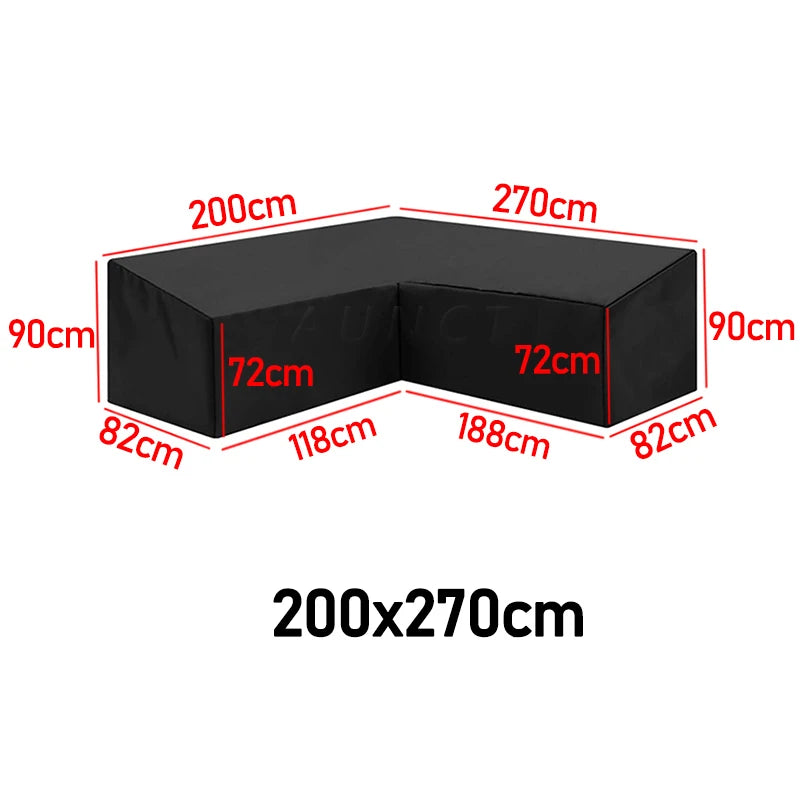 Housse canapé d'angle jardin en L, imperméable, noire, 15 tailles jusqu'à 320 cm