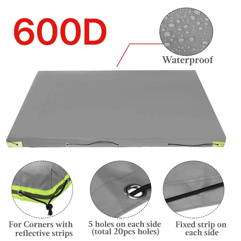 Bâche de remorque 600D imperméable, œillets et bandes réfléchissantes, 3 tailles