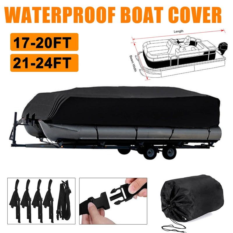 Housse bateau ponton imperméable Oxford 210D noire, 625 x 360 cm ou 750 x 360 cm