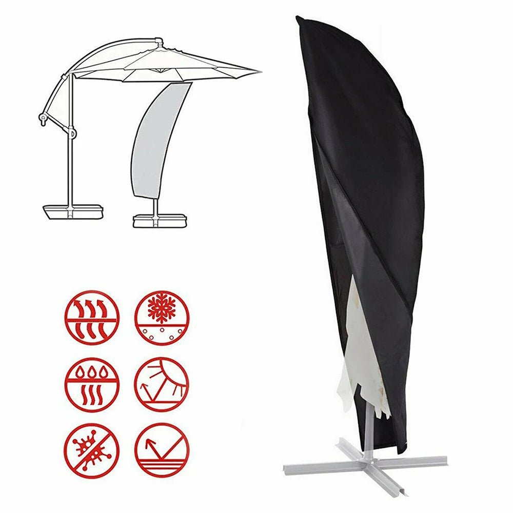 Housse parasol déporté ou droit en polyester 210D noir, fermeture éclair, de 183 à 280 cm