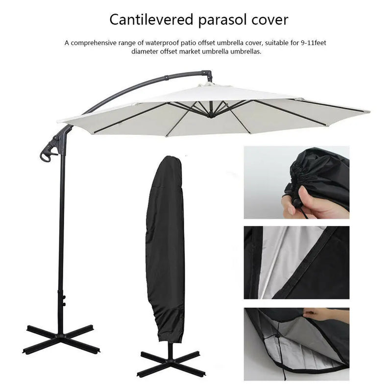 Housse parasol déporté ou droit en polyester 210D noir, fermeture éclair, de 183 à 280 cm