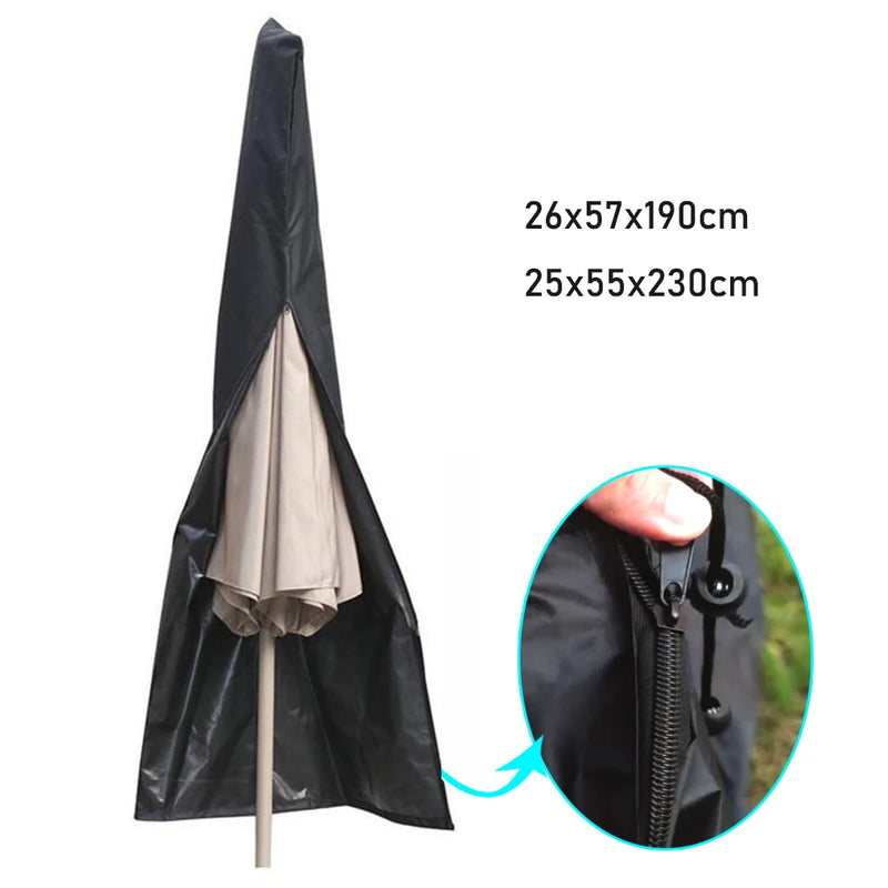 Housse de parasol droit noire en tissu Oxford avec fermeture éclair, 190 ou 230 cm