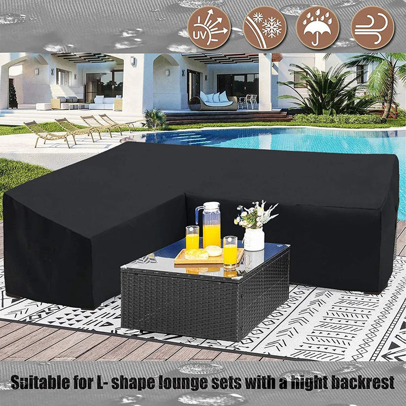 Housse canapé d'angle jardin en L, imperméable, noire, 15 tailles jusqu'à 320 cm