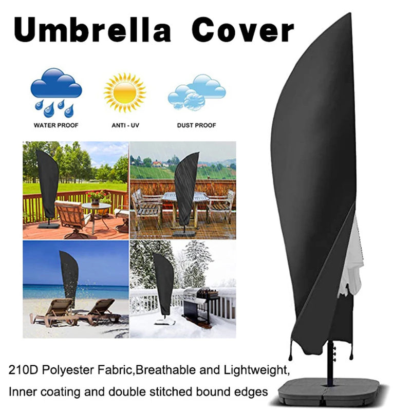 Housse parasol déporté ou droit en polyester 210D noir, fermeture éclair, de 183 à 280 cm
