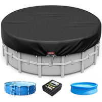 Bâche piscine ronde hors sol noire imperméable anti-UV à cordon de serrage, diamètre 190 à 580 cm