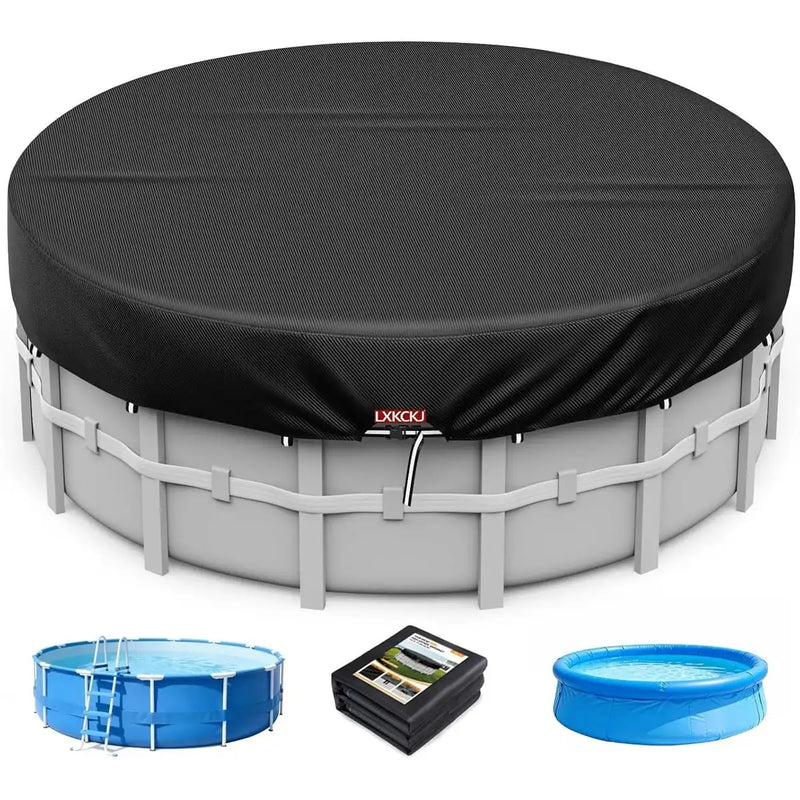 Bâche piscine ronde hors sol noire imperméable anti-UV à cordon de serrage, diamètre 190 à 580 cm
