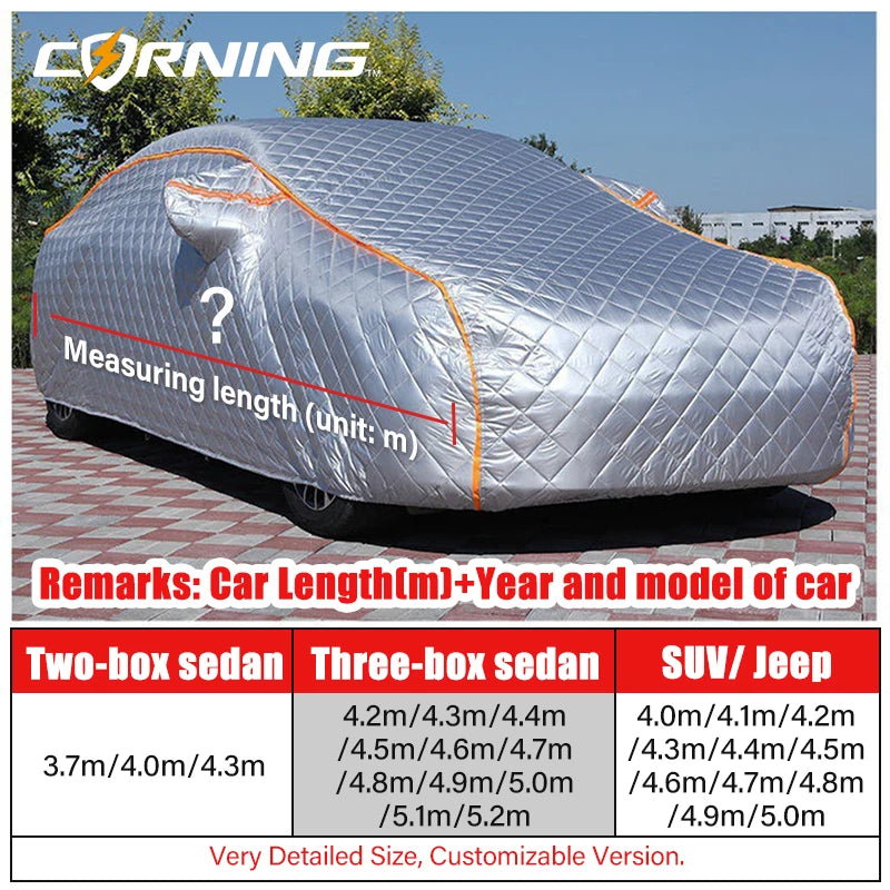 Bâche anti-grêle voiture complète matelassée Oxford et coton, noire, argent ou camouflage, berline et SUV
