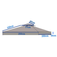 Toile de remplacement pour tonnelle 2,5x2,5 m, double toit ventilé, polyester 180 g/m², gris ou bleu
