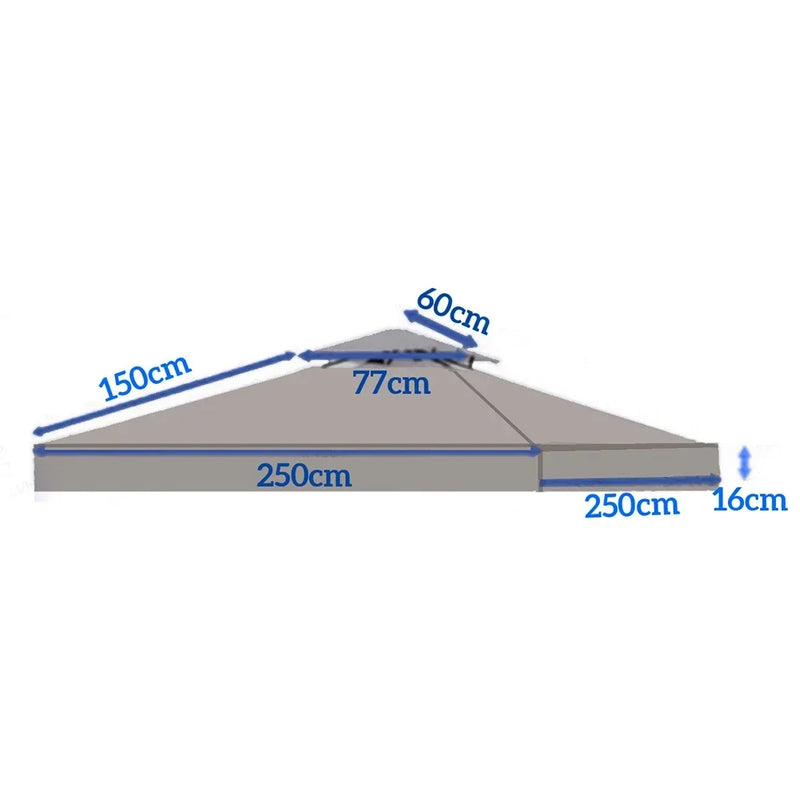 Toile de remplacement pour tonnelle 2,5x2,5 m, double toit ventilé, polyester 180 g/m², gris ou bleu