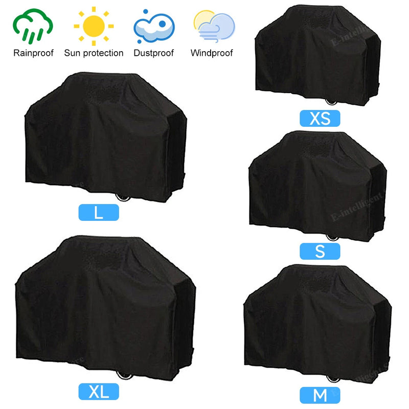 Housse de barbecue noire imperméable en polyester Oxford 190T, 8 tailles rondes et rectangulaires