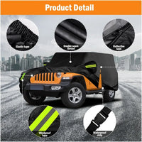 Housse voiture pour Jeep Wrangler 2 portes 1987-2025, imperméable, sangles coupe-vent, 440 x 190 x 150 cm