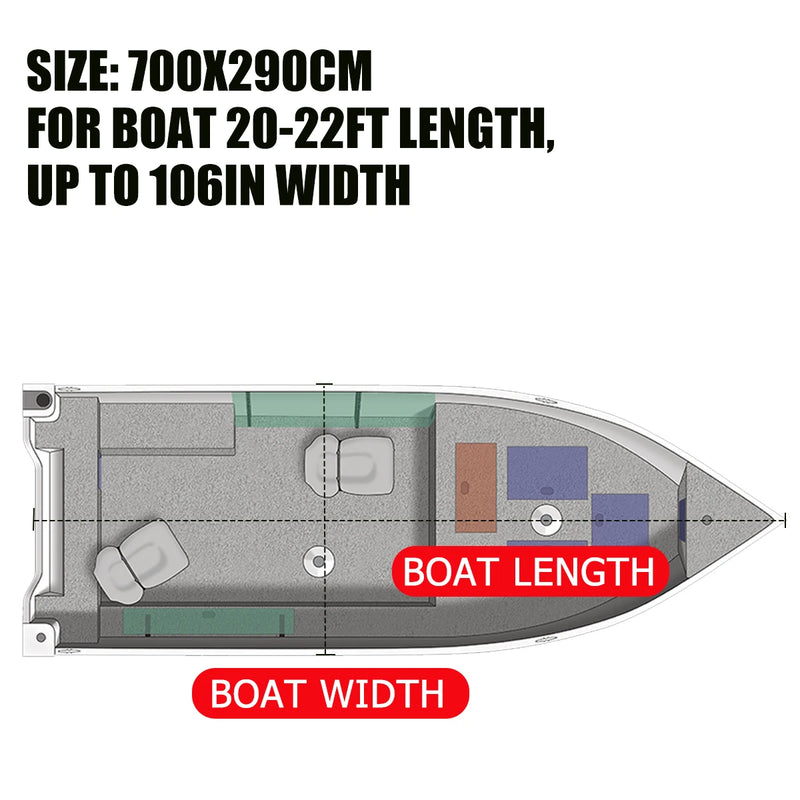 Housse de bateau à console centrale avec T-Top, polyester 210D bleu, 4 tailles de 570 à 732 cm
