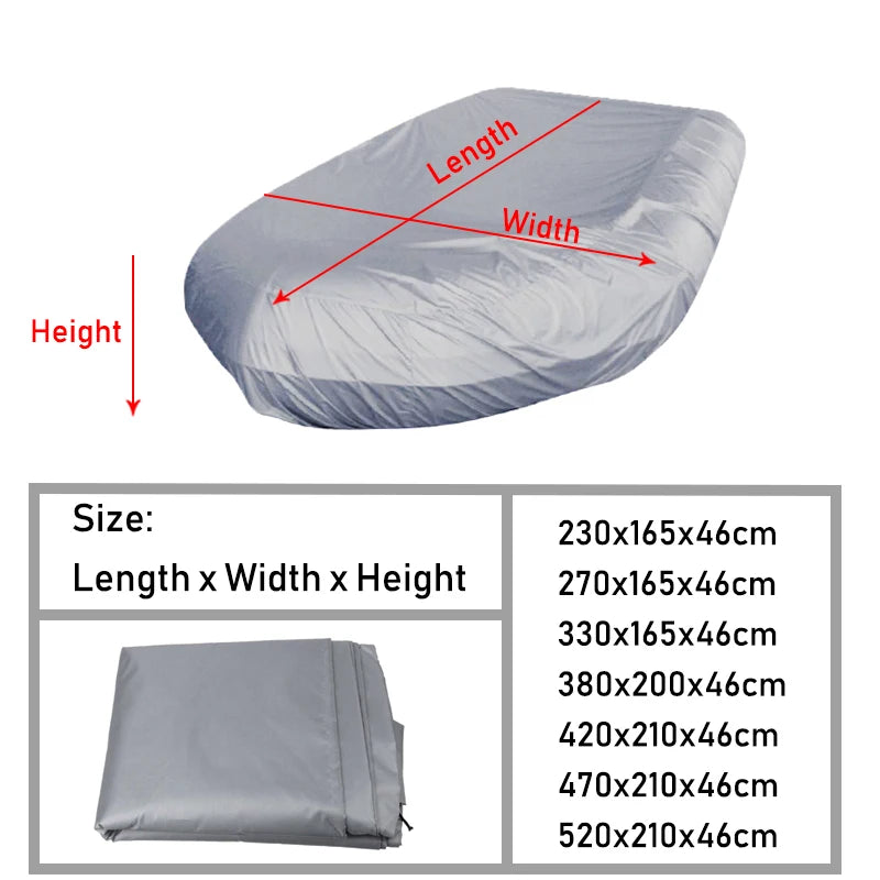 Housse bateau gonflable en V imperméable anti-UV, gris ou noir, 7 tailles de 2,3 à 5,2 m