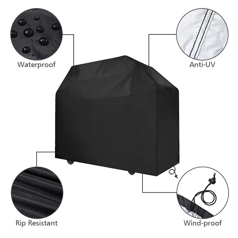 Housse de barbecue imperméable à revêtement PVC, anti-UV, 8 tailles, noir