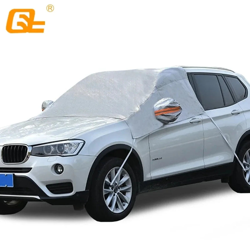 Protection pare-brise voiture anti-gel et anti-neige en film aluminium, caches de rétroviseurs et crochets de roues