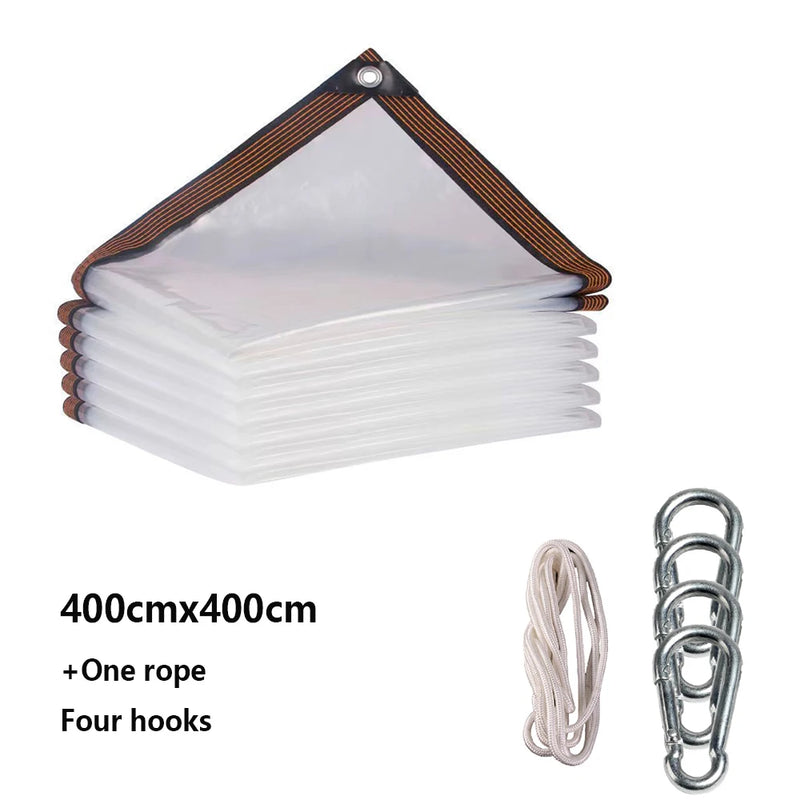 Bâche transparente épaisse avec œillets, corde et 4 mousquetons pour enclos de patio, de 2 x 2 à 4 x 4 m