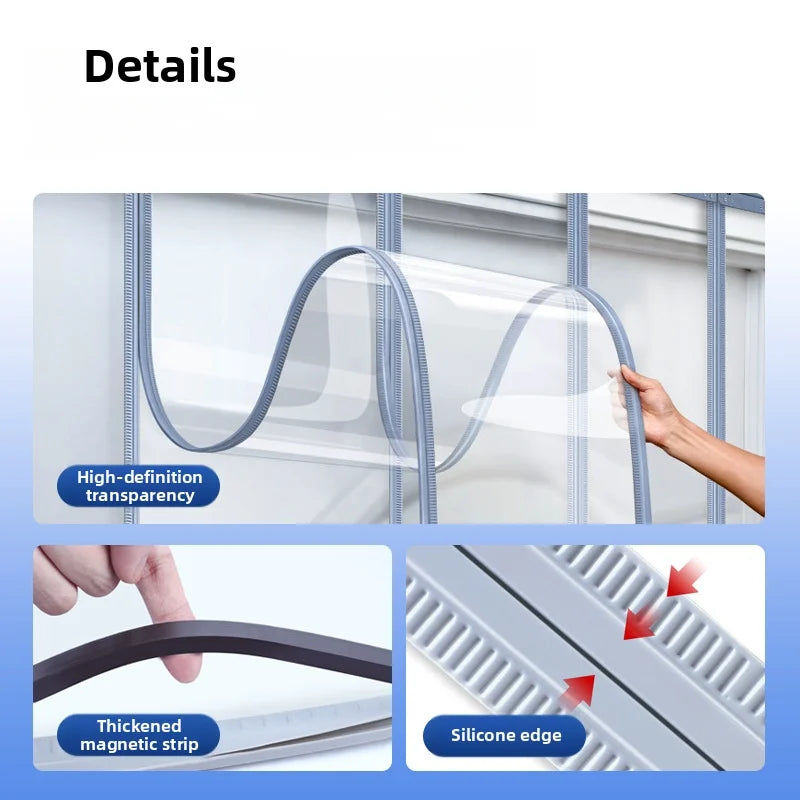 Rideau de porte magnétique en PVC transparent épais, coupe-vent, largeur 30 cm