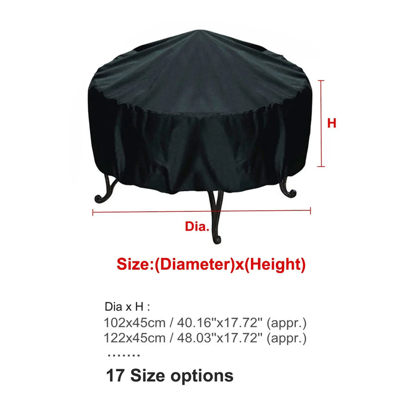 Housse brasero ronde imperméable noire en polyester, 13 tailles de 38 à 148 cm