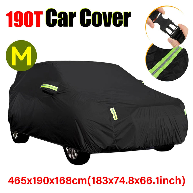 Housse voiture extérieur SUV noire 190T imperméable, bandes réfléchissantes, 4 tailles