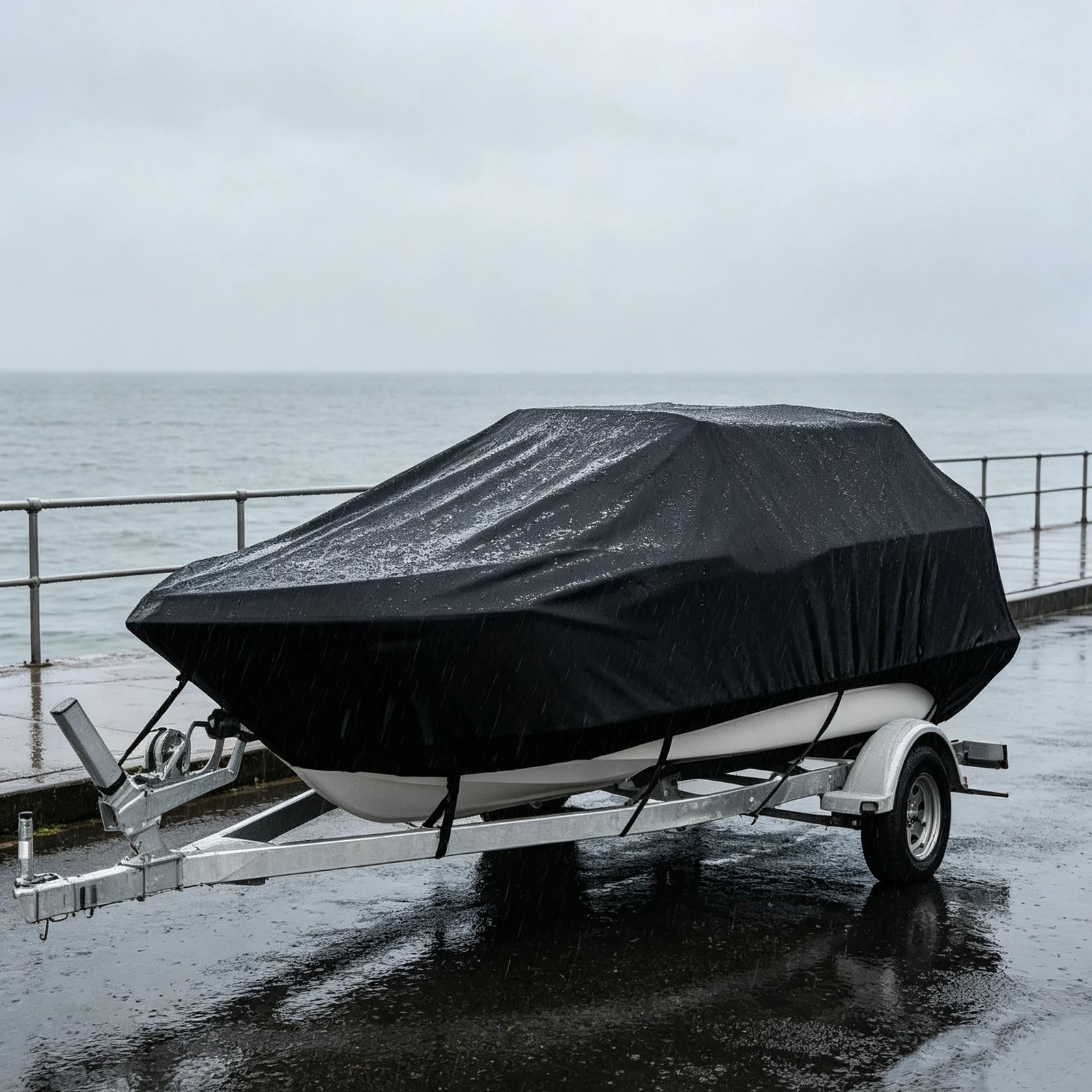 Housse bateau coque en V imperméable anti-UV noire, 4 tailles de 4,2 à 7 m