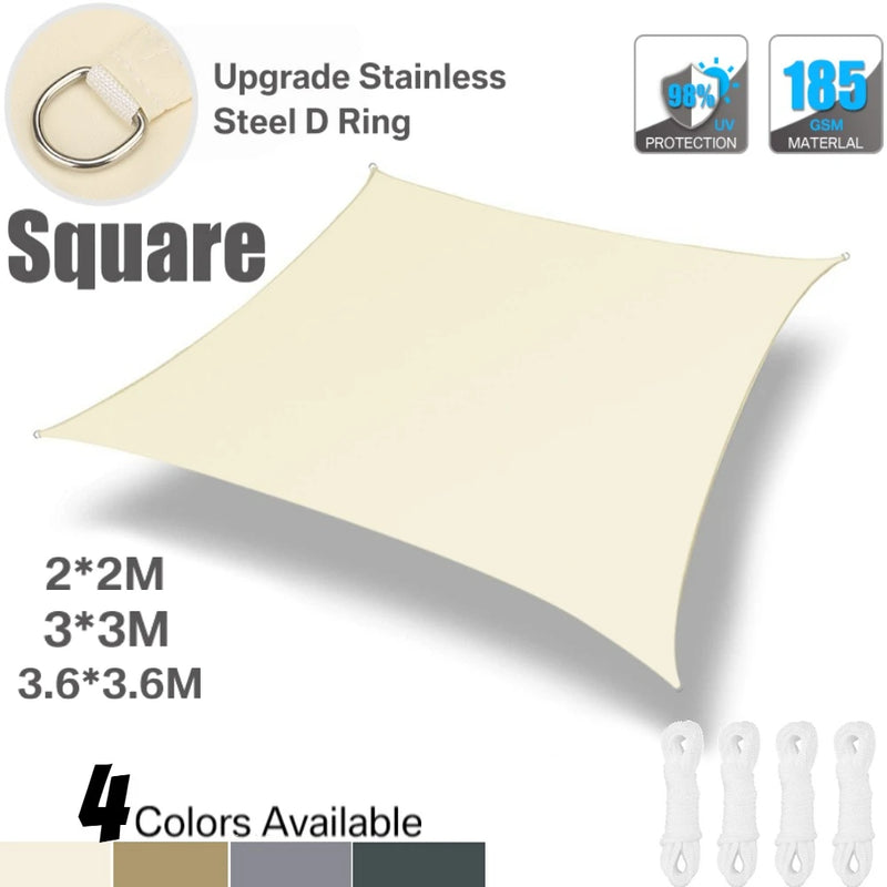 Voile d'ombrage carrée anti-UV en polyester 185 g/m², 3 tailles, avec ou sans kit de fixation