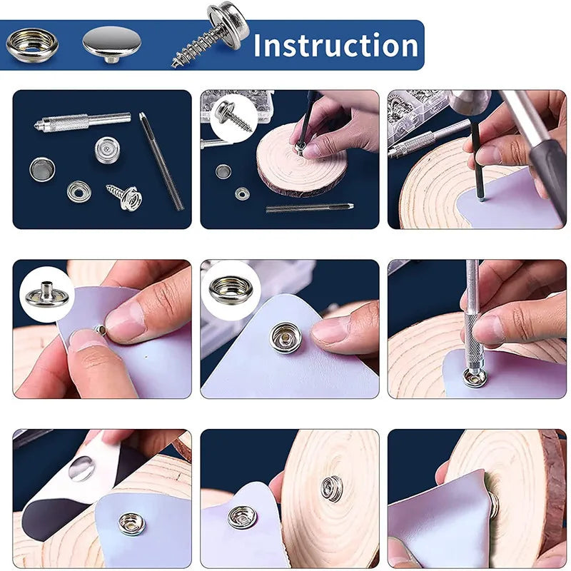 Kit boutons-pression inox pour toile de bateau, bâche et tente, 30 à 270 pièces avec outils