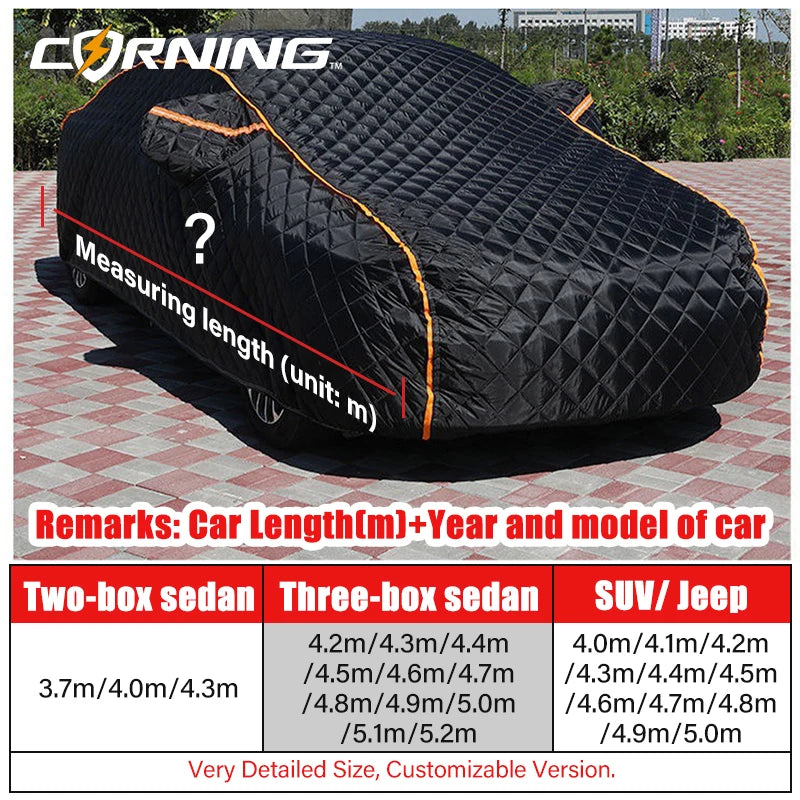 Bâche anti-grêle voiture complète matelassée Oxford et coton, noire, argent ou camouflage, berline et SUV