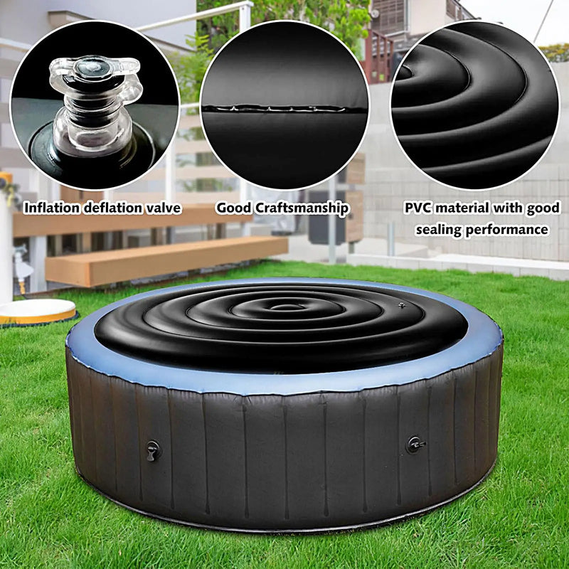Couvercle gonflable noir pour spa rond 138 ou 160 cm, isolant, avec poignées