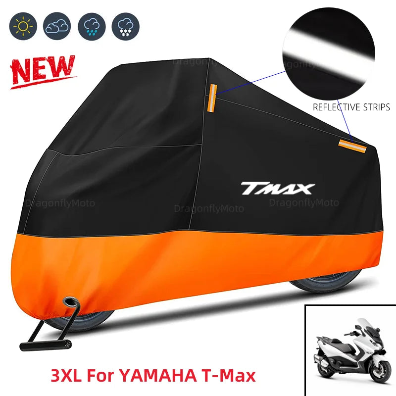 Housse moto pour Yamaha T-Max 500, 530 et 560, noire et orange, imperméable, 210D, 6 tailles