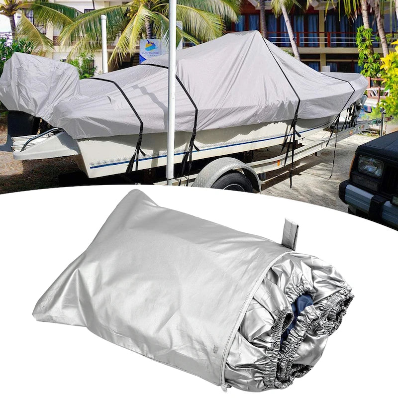Housse bateau remorquable Oxford 210D imperméable, noir ou argent, 5 tailles de 3,35 à 6,71 m