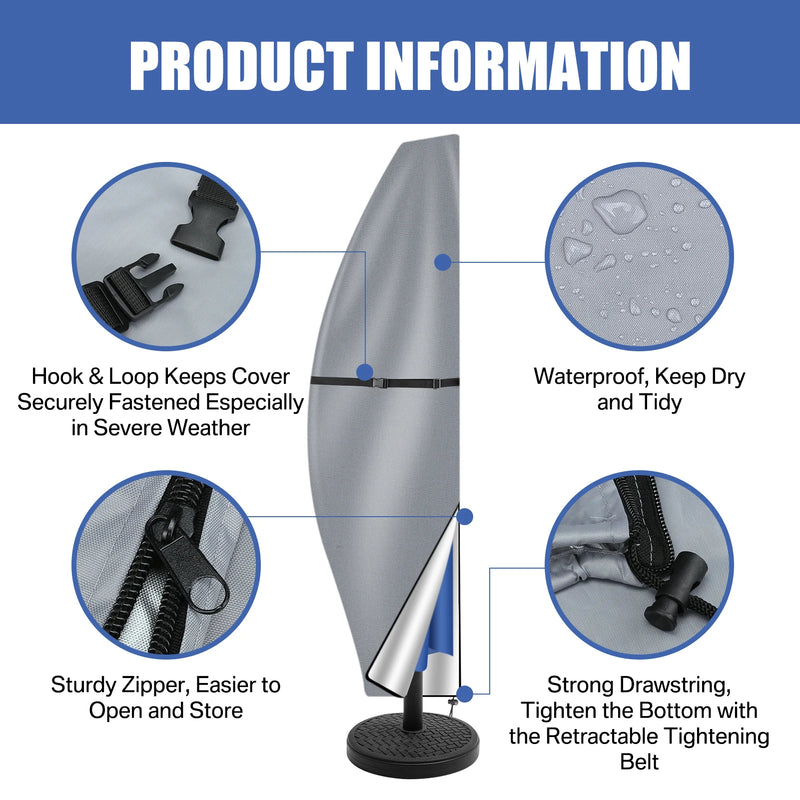 Housse parasol déporté imperméable et coupe-vent en Oxford 210D, droite ou banane, 4 coloris