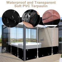 Bâche terrasse PVC à fenêtre transparente et deux fermetures éclair, noir ou gris, 5 tailles