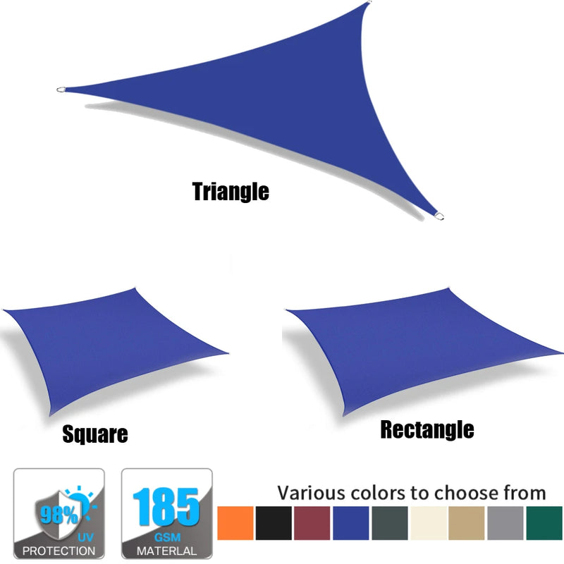 Voile d'ombrage triangulaire, carré ou rectangulaire en polyester 185 g/m², anti-UV, 17 tailles