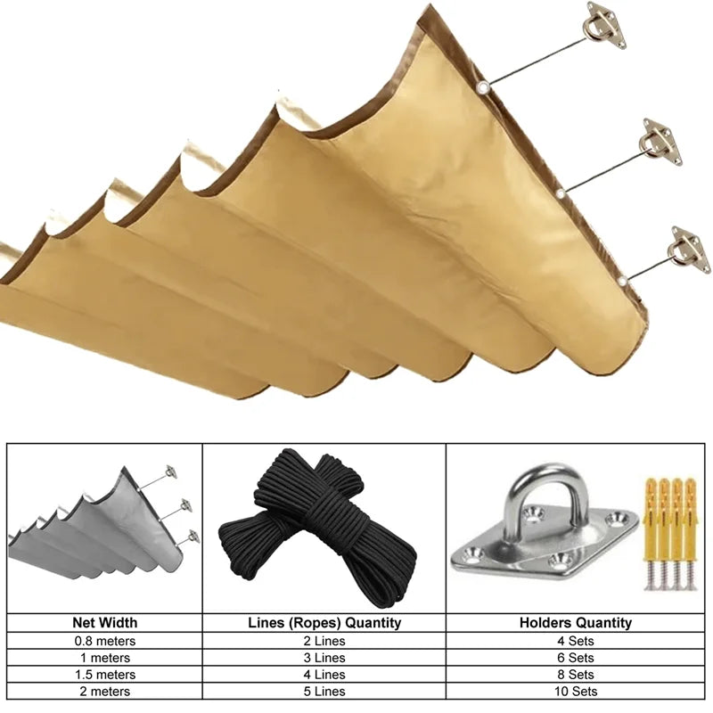 Voile d'ombrage ondulé rétractable imperméable en polyester 300D pour pergola