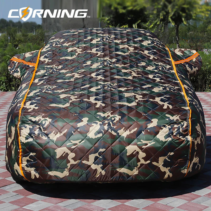 Bâche anti-grêle voiture complète matelassée Oxford et coton, noire, argent ou camouflage, berline et SUV