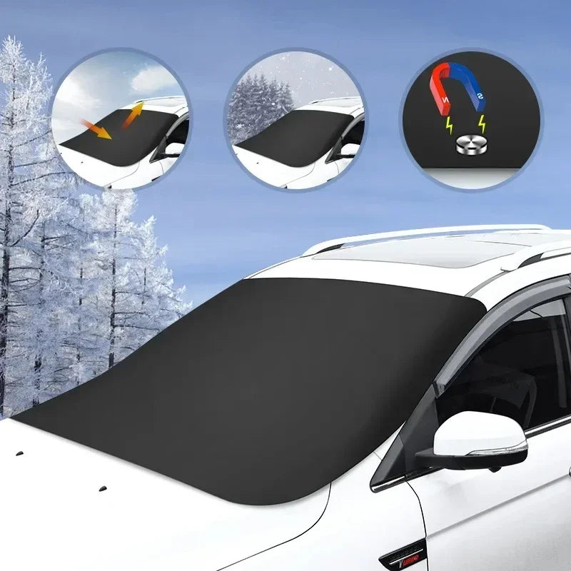 Couverture de pare-brise voiture noire anti-gel et pare-soleil, 5 aimants invisibles, 4 saisons